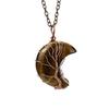 Moon Shape Design Natural Crystal Pendant Necklace With Tree Of Life Design For Women