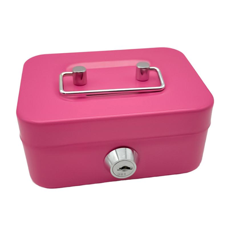 

Денежный сейф, запирающийся на ключ, портативный ящик для хранения денег, изготовленный из металла, небольшой сейф с замком, прочные монетницы для детей розовый