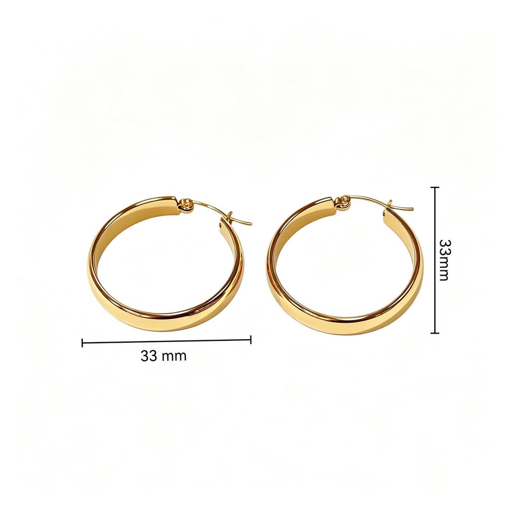 European Simple Oval Gold Hoop Earrings - Stainless Steel, Versatile Dangle Jewelry.
