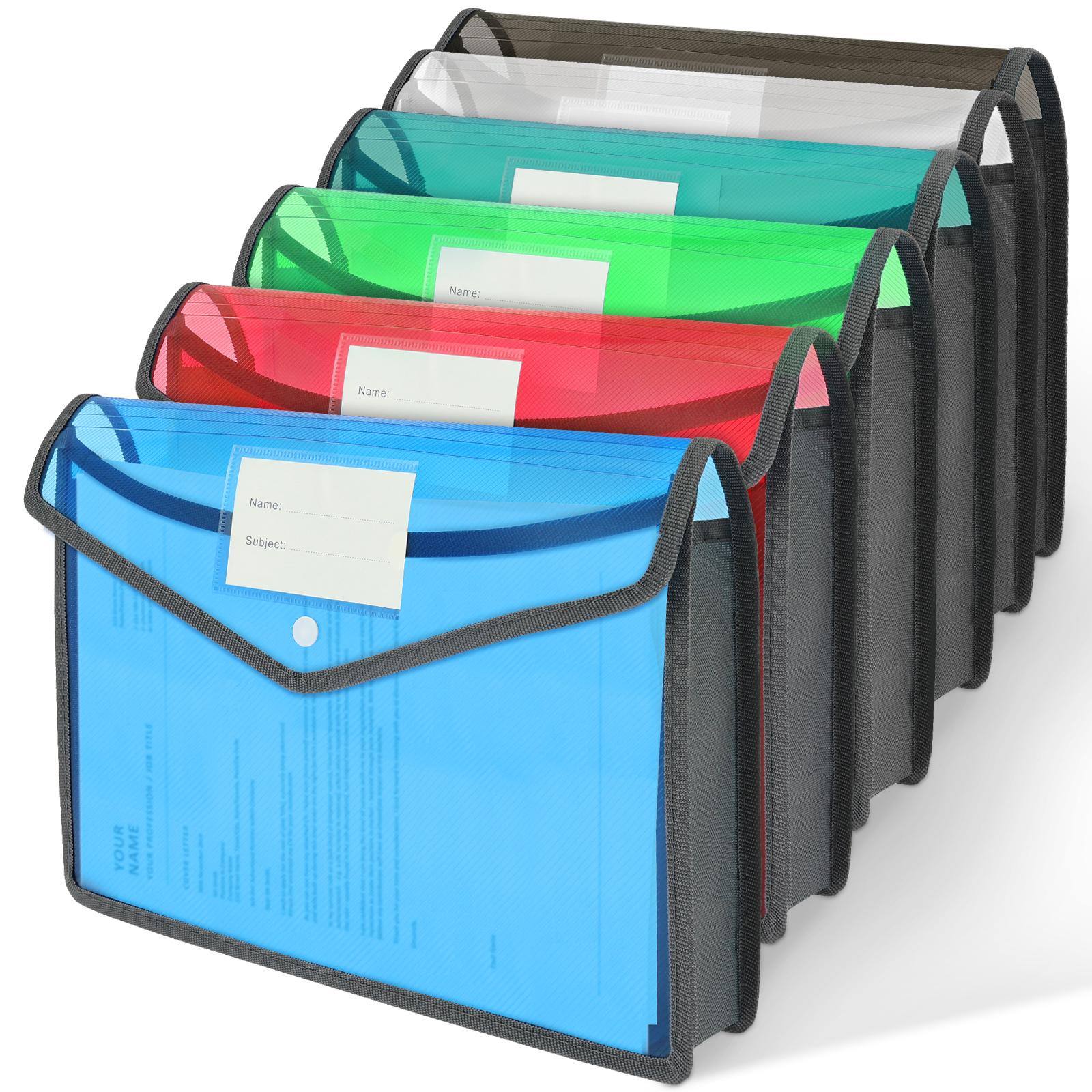 6 Pack Expanding File Folder A4 Size Organizer Bag with Snap Closure Thick Large Capacity Plastic File for Student Test Paper