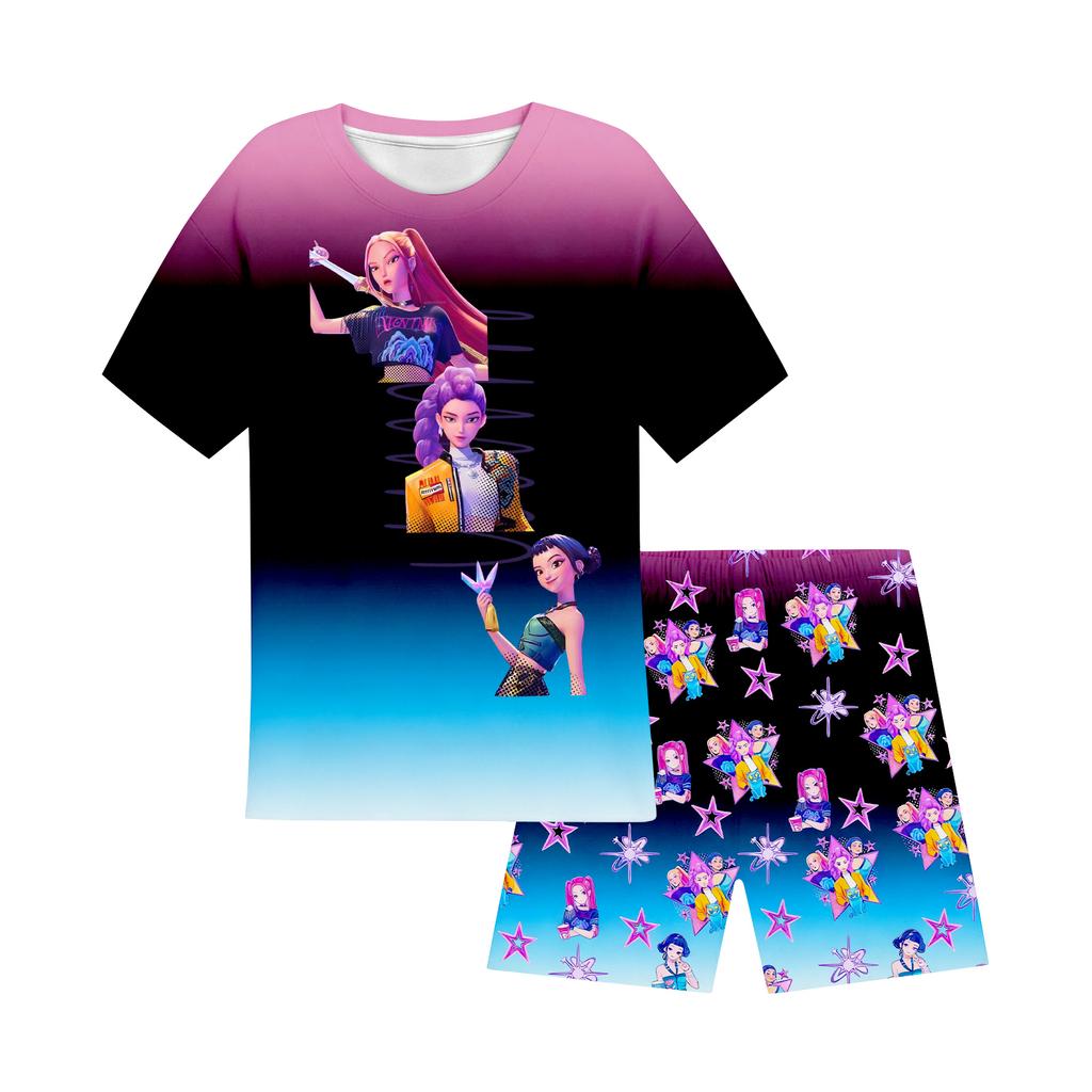 Children's Casual Short Sleeve And Shorts Letter Print Set