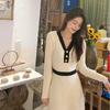 Off-white inner sweater skirt autumn new V-neck retro design long knitted dress