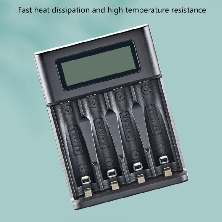 4-Schacht-Akkuladegerät AA LR03 Batterieladegerät für NiMH-Akkus mit LCD-Anzeige Intelligente Akkuladung