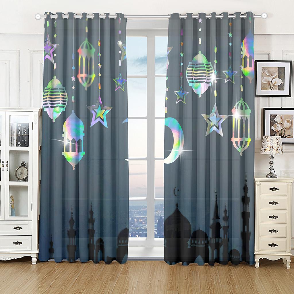 Islamic Traditional Festival Eid Curtain Luxury Living Room Bedroom Home Decor Shade Curtain 2 Panel Punch Hooks