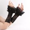Girls Elastic Fingerless Arm Warm Gloves Double-layer Floral Lace Knitted Fake Sleeves Lolita Cuffs Decorative Accessory