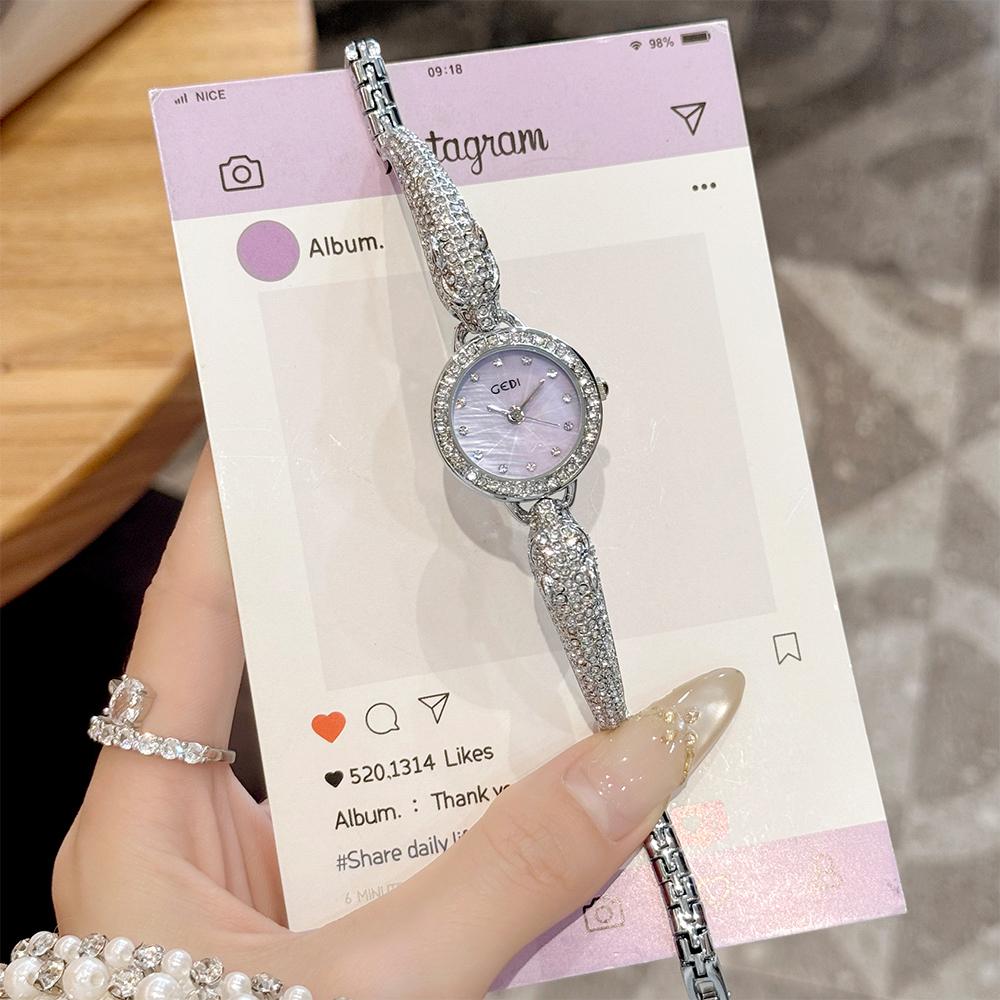 GEDI Watch Elegant Wristwatches Woman Diamond Inlaid Circular Watches Luxury Women Bracelet Quartz Watches Niche