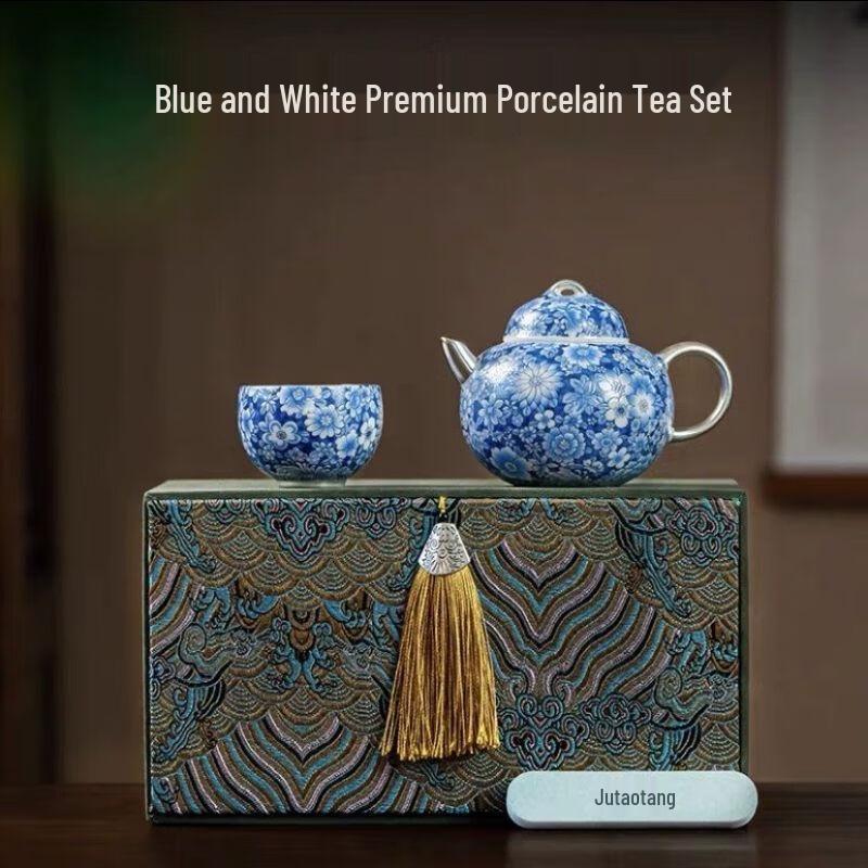 

Chinese Blue and White Enamel Ceramic Tea Set