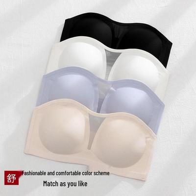 Seamless Push-Up Bandeau Bra: Deep V Mesh, Wire-Free, Non-Slip, Thin Strap, Side Support for Small Chest Women