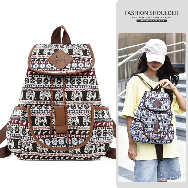 Schoolbag ethnic style fashion retro print pattern women's backpack Oxford cloth travel and leisure lightweight large capacity backpack
