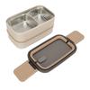 Double Layer Lunch Box Stackable Bento Box with Utensils Stainless Steel Dining Box 1400ml Khaki 304