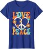 Love Peace Sign Groovy Hippie Graphic Tee Retro 70s Style Cotton T-Shirt for Women