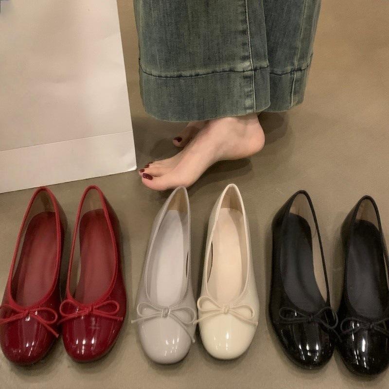Bow fairy shallow mouth single shoes female spring and autumn retro gentle niche evening breeze flat-bottomed Doudou shoes