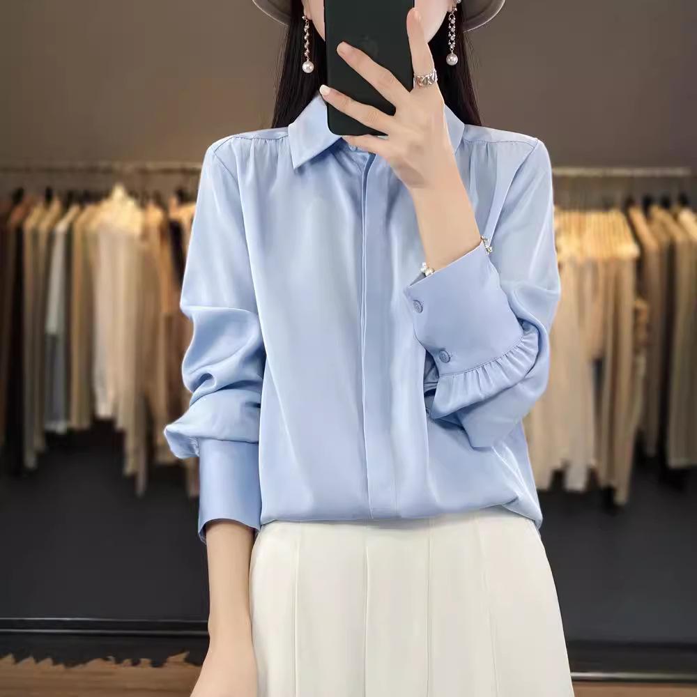 

Three-Season Women s Polo Collar Long Sleeve Ruched Square Neck Top Cardigan M 80-105 lbs