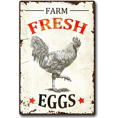 Metall-Blechschild im Vintage-Stil mit der Aufschrift „Farm Fresh Eggs“ für Bauernhaus, Hühnerstall, Eingangsbereich, Dekoration, Wandkunst, Dekor, Plakette, Zubehör, 20,3 x 30,5 cm