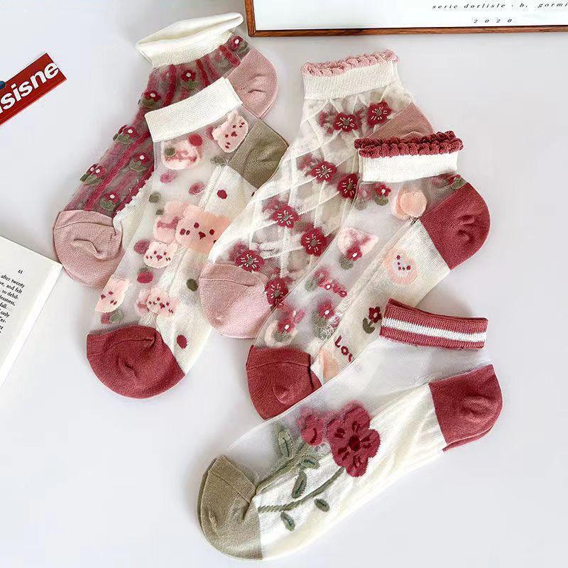 5Pairs Breathable Sweat Absorbing Socks Wear-Resistant Odor Proof Summer Socks For Women Transparent Invisible Thin Socks