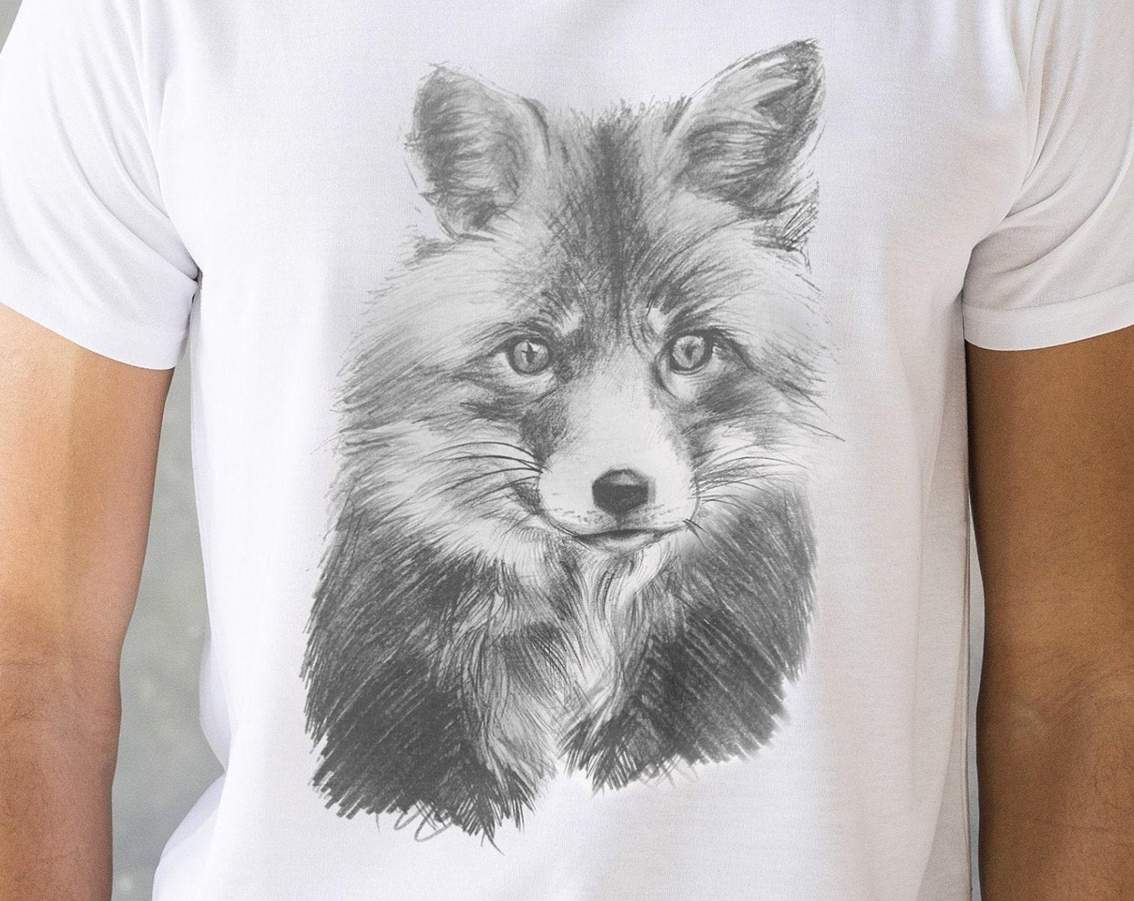 Pencil Sketch Fox T-Shirt - Unisex Graphic Tee XL