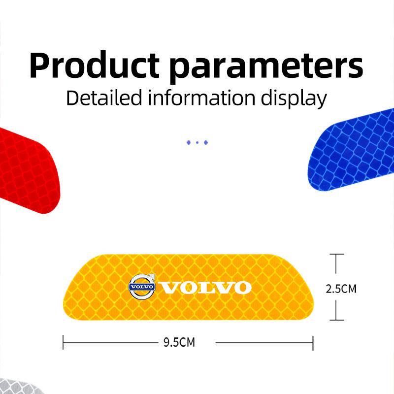 bjs8 4Pcs Car Door Reflective Stickers Safety Warning Mark For Volvo Rdesign Polestar AWD XC40 XC60 XC90 V60 S60 S80 S90 V90 V70 T6