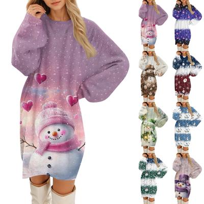 Women's Round Neck Casual Long Sleeve Plush Dresses
