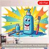 2D Tooth Care Awareness Backdrop, 2D Flat Pop Art Toothpaste Background for Oral Health Event Decoration