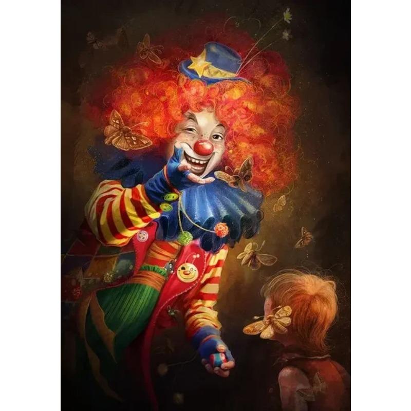 Živé plátno s cirkusovým klaunem Náladové plakáty s akrobatickým žonglérem pro obývací pokoj, dekorace hřiště