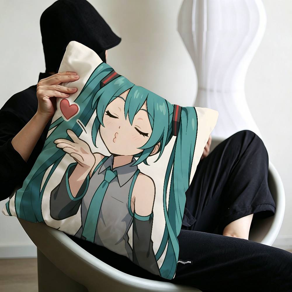 Classic Game Pillow Case Sofa Living Room Bedroom Headboard Backrest Cushion Square Cushion H-Hatsune Girl M-Miku Nap Time