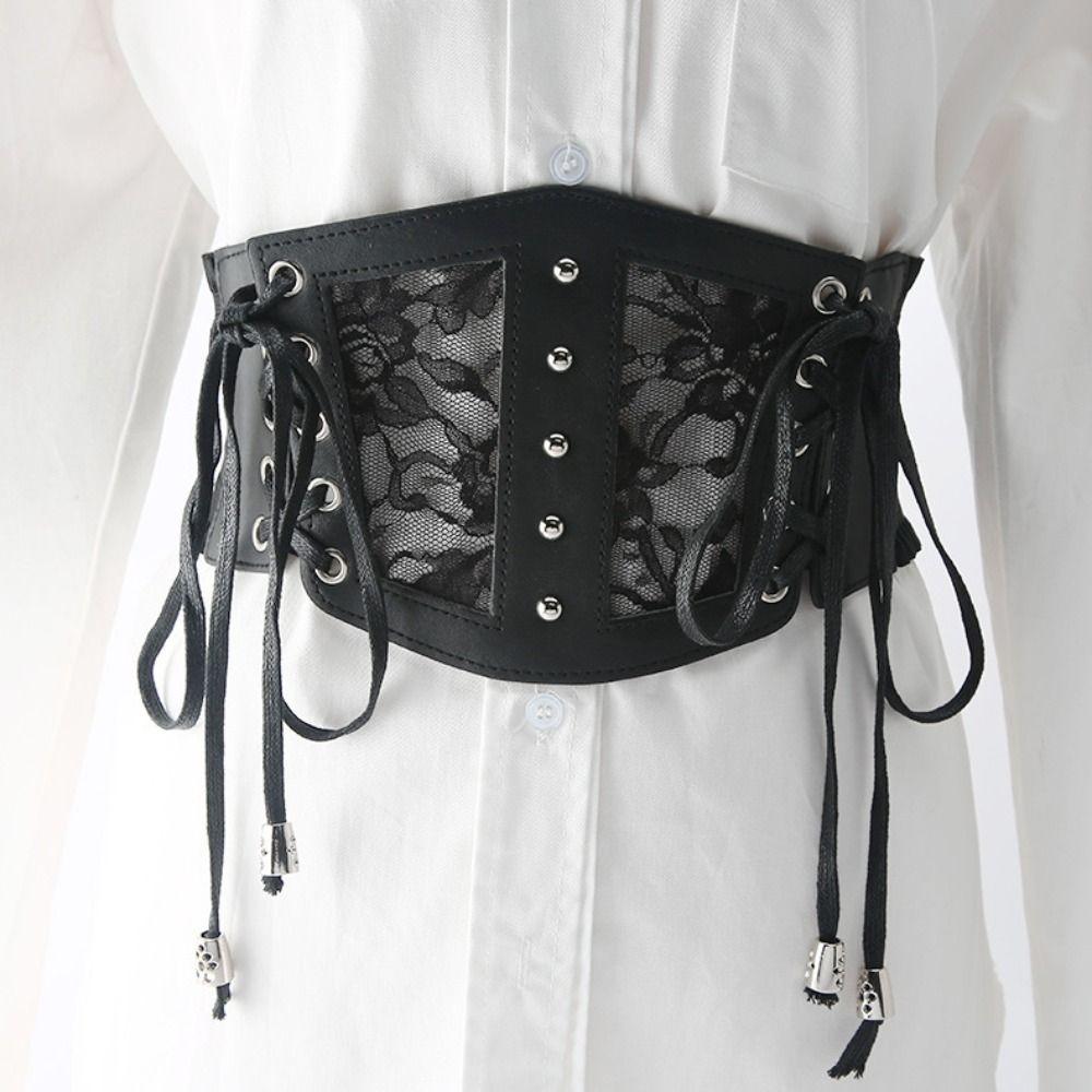 High Waist Female Waistband PU Leather Wide Waist Belt Lace Cummerbunds  Clothing Accessories