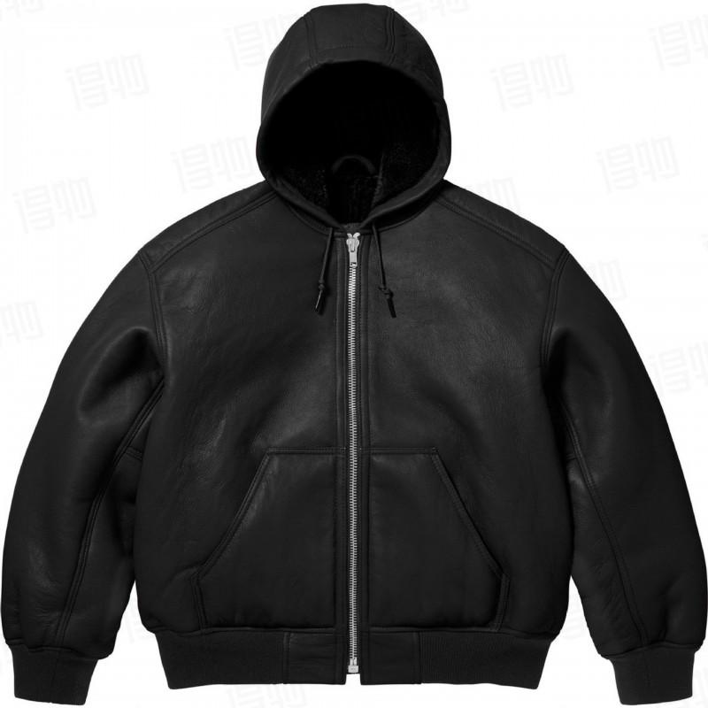 Vintage Distressed PU Leather Hooded Jacket Loose Fit Zip-Up Streetwear Young Men