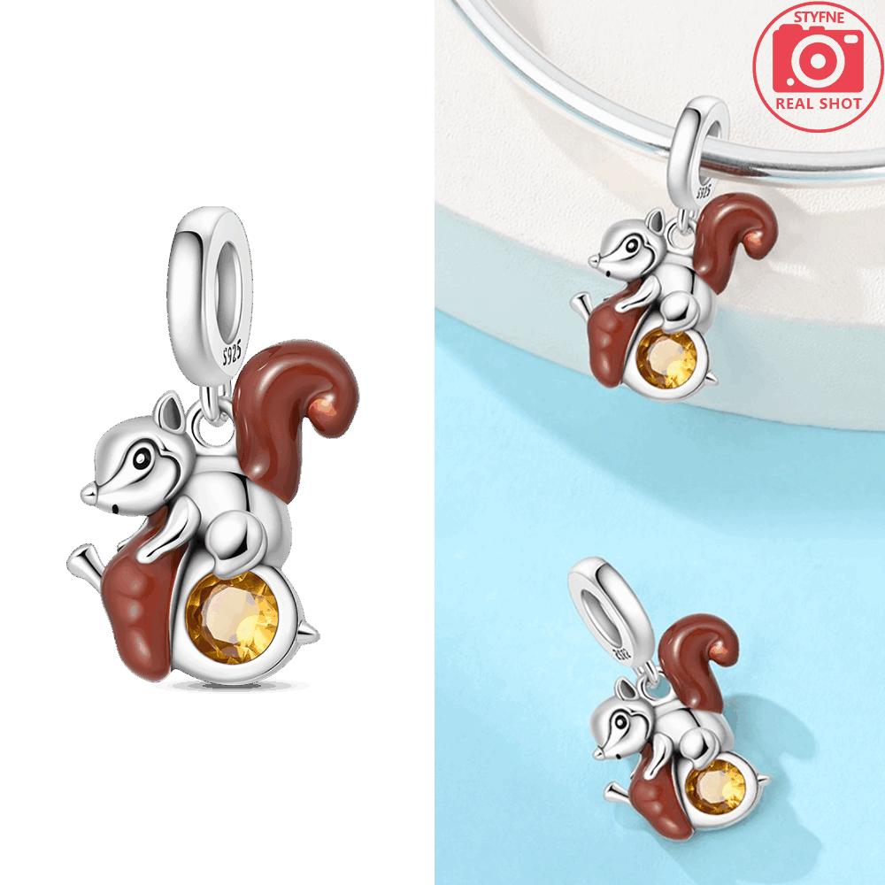 

Original 925 Silver Autumn-day Squirrel Pendant Hedgehog Dreamy Butterfly Cat Beads Fit Women Bracelet Fine Gift Jewelry Women