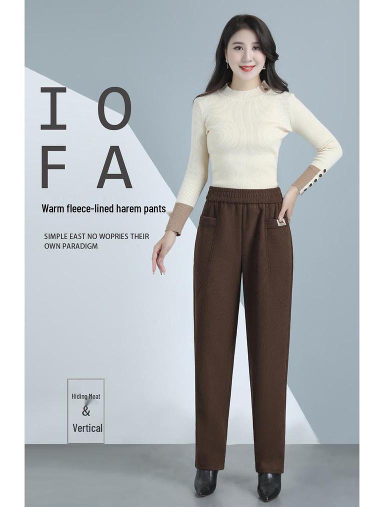 Extra-Warm Fleece Trousers for Middle-Aged and Elderly Women - Winter-Ready, Thickened Cotton, Plus Size