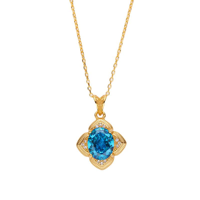 Ice Flower Cut Multi-Color Pendant S925 Sterling Silver Light Luxury Window Grilles Collarbone Chain Fashionable And Atmospheric Versatile Model