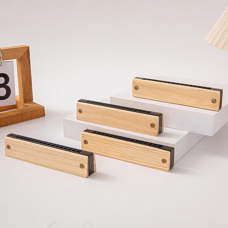 Diy White Embryo Wooden 16 Holes Little Harmonica Musical Instrument Kids Early Educational Enlightenment Toys
