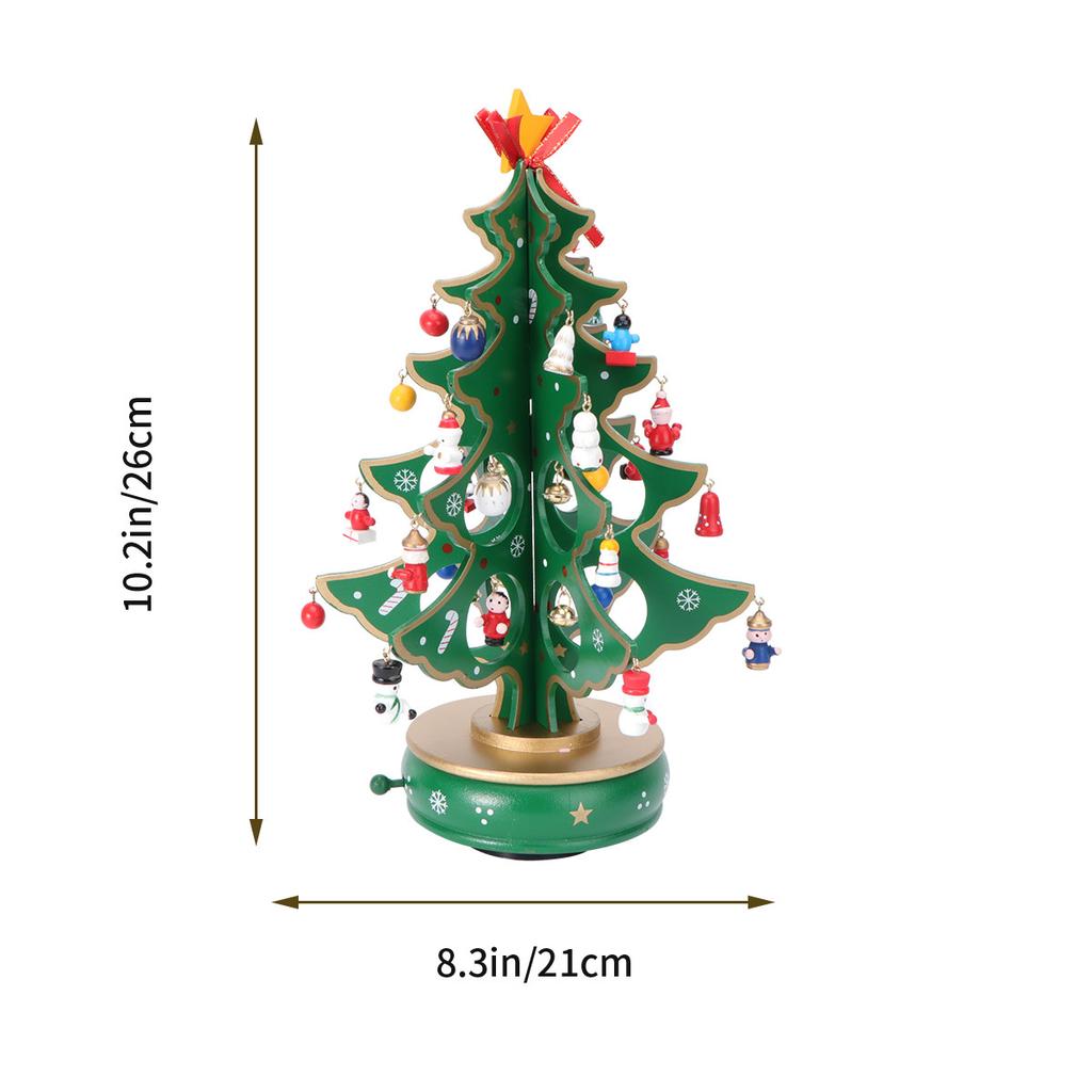 Christmas Tree Music Box Green Wooden Miniature Handcrafted Melody Decorative Item for Bedroom Living Room Use