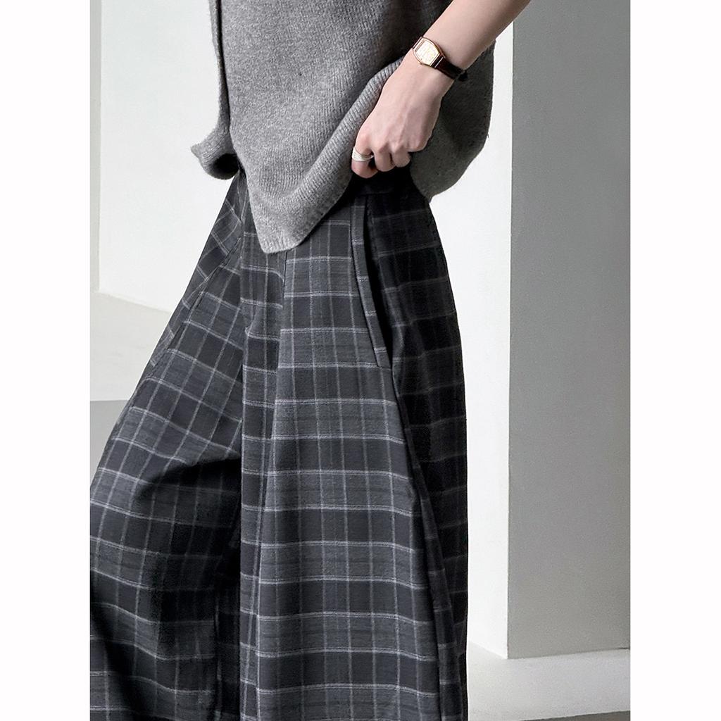 Gray Plaid High Waist Wide Leg Vintage Suit Pants Loose Fit Trousers Women Fashion Tide Spring Autumn