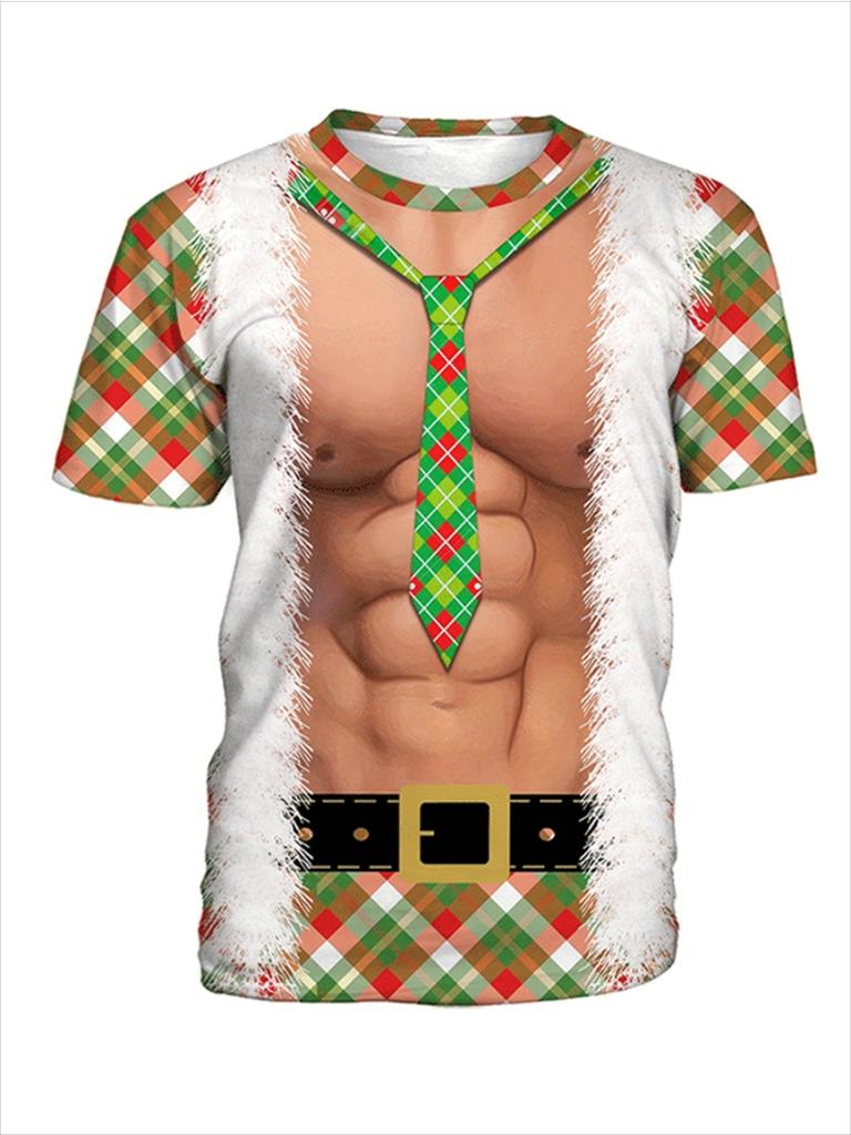 Fashion 3D Merry Christmas Printed Mens T Shirt Happy Santa Claus Xmas Christmas Trees Graphic Short Sleeves Top