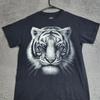 White Tiger Face Mens Graphic T Shirt Black DOM Print Short Sleeve Size M Unisex T-Shirt