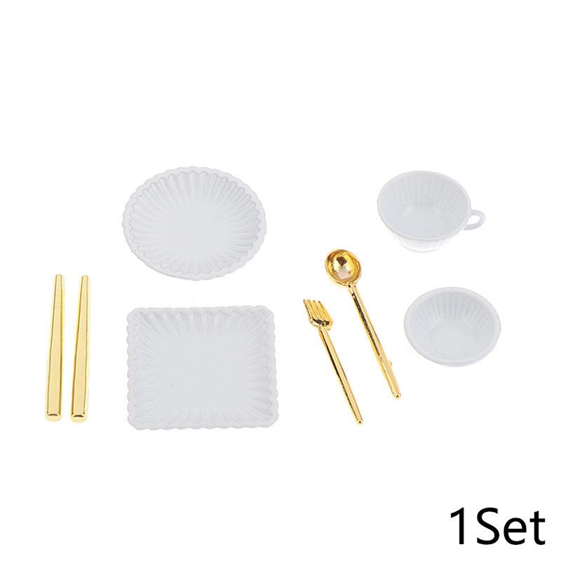

7 шт./набор 1:12 Миниатюрных тарелок для кукольного домика, кофейные чашки, ножи, вилки, ложки, миниатюрная игрушка для кухни для ролевых игр, аксессуары для кукольного домика
