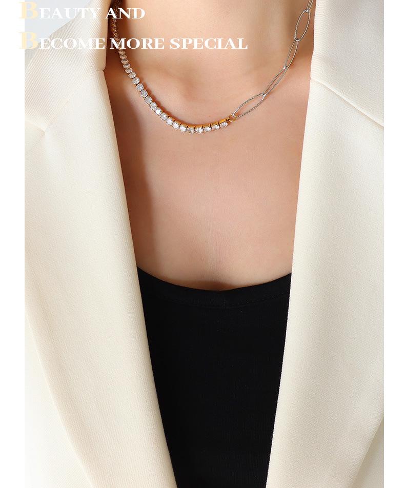 Cross Chain Inlaid Zircon Freshwater Pearl Pendant Necklace - Niche Design, Non-fading Clavicle Chain