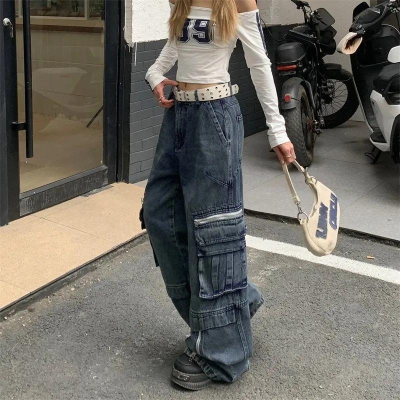 Simic American Retro Heavy-duty Multi-pocket Jeans High Street Hip-hop Trendy Overalls Men's and Women's Wide-leg Pants