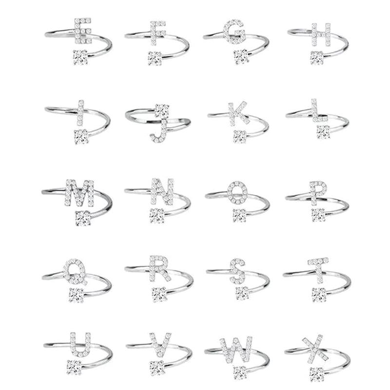 Shining 26 Letters Adjustable Rings Initial A-Z Alphabet Opening Ring For Women Charm Jewelry Gift