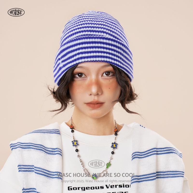 New autumn and winter knitted wool hat thermal hat striped color matching men's and women's winter cold hat striped knitted hat