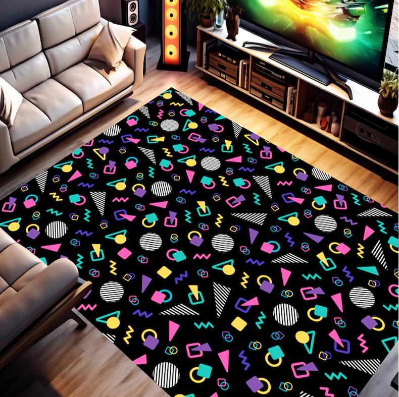

Retro Arcade Carpet Indoor Outdoor Memphis Design Area Rug 80s 90s Accent Floor Mat Game Room Bowling Alley Man Cave Home Decor 50x80cm