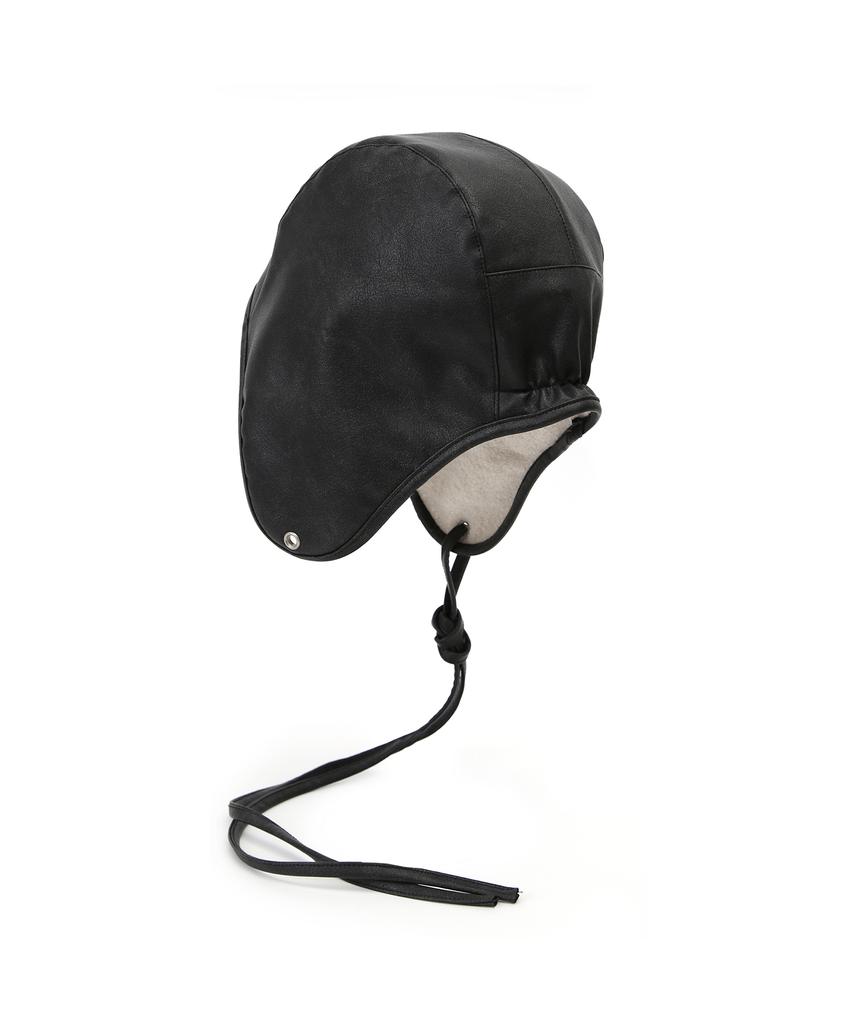 Eondeokeonteulolseutyudio Leather Fleece Reversible Earflap Winter Aviator Hat Beanie Aviator Hat / Reverse / G Leather Bk