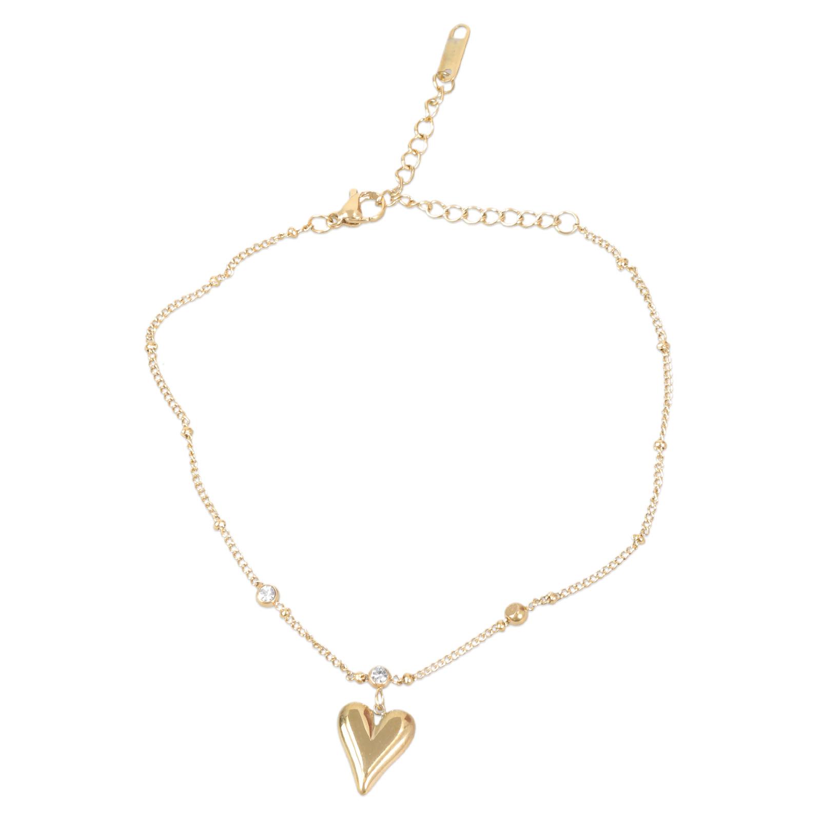 

Нежный золотой хрустальный браслет на ногу с дизайном сердца. Неподвластное времени золотое украшение на щиколотку, подчеркивающее хрусталь в форме сердца, для стильных женщин.