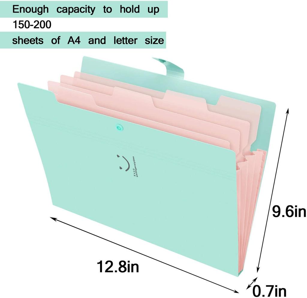4 Packs Expanding File Folder with 32 Labels 5 Pockets A4 Letter Size Accordion Folder Paper Organizer for School and Office