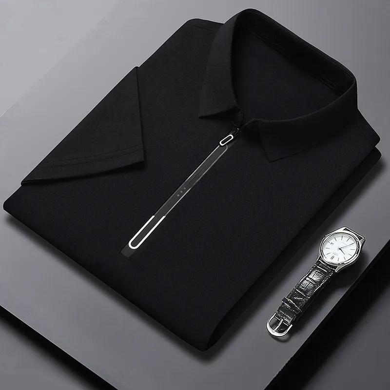 New Men's Business Casual Zipper Short Sleeve Solid Color Polo Shirt Fashionable Warm Comfortable Four Seasons Versatile Top