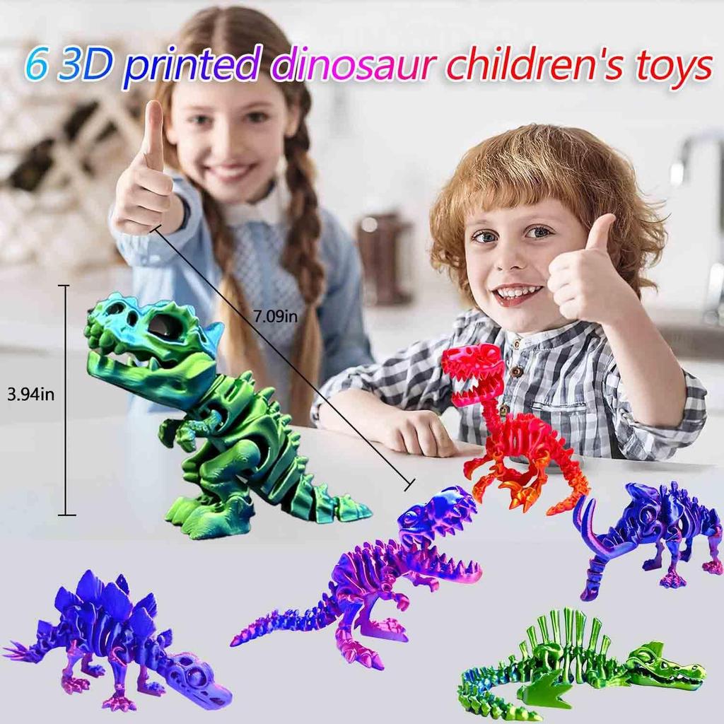6pcs 3D Printed Dinosaur Skeletons, T-Rex Triceratops Spinosaurus Fidget Toys,3D Printed Dragon Animals Toys,Dragon Fidget Toy Kids Girl,Dinosaur