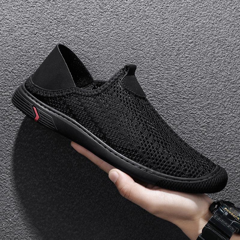 Mesh-Schuhe Herren Sommer Explosion Fliegen gewebt atmungsaktiv Herrenschuhe ein Pedal weiche Sohle lässig mittleren Alters und ältere Vaterschuhe große Größe 46