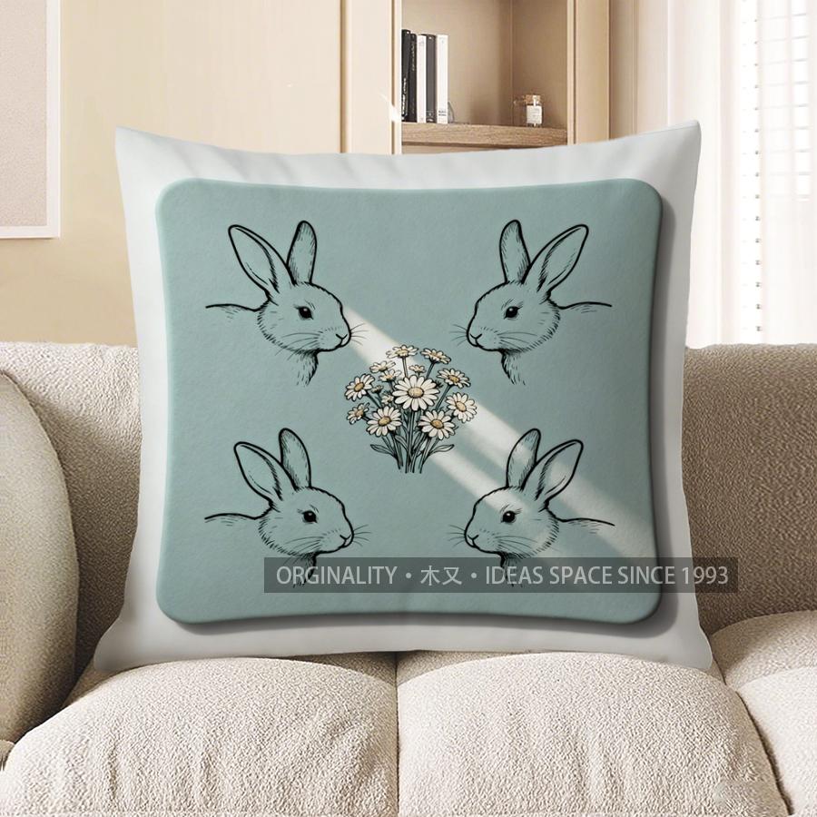 

2D Rabbits And Daisy Pattern Cushion Cover Pattern Cushion Cover Suitable For Sofa Bedroom Car Pillow Cover 40x40cm