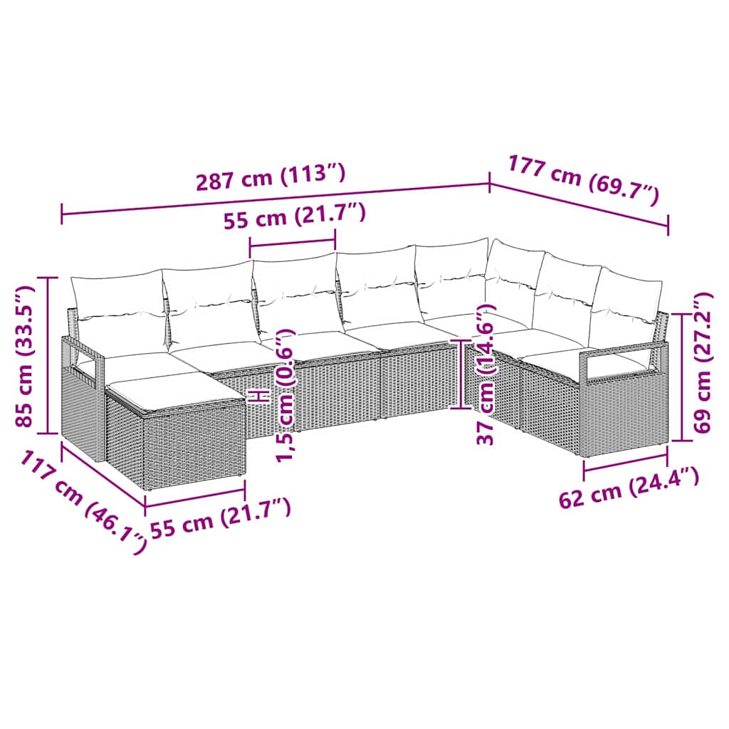 8 Piece Sofa Set with Cushions Black Poly Rattan