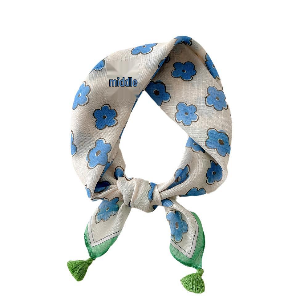 60 Tassel Cotton Linen Small Silk Scarf - Spring/Autumn Versatile Headscarf for Women, Fashionable Neck Protection and Decoration